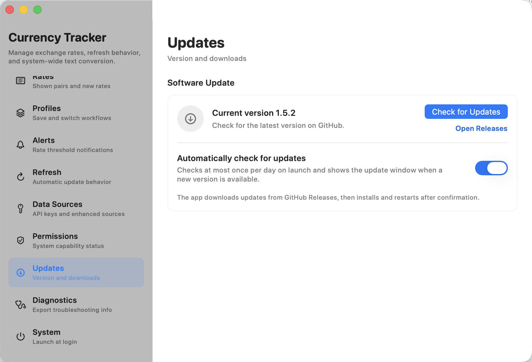 Software update settings.